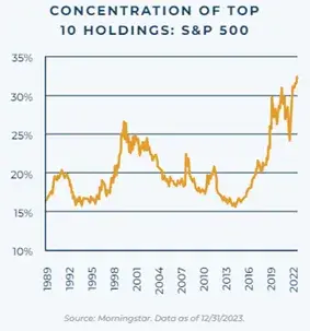 Graph showing the Top 10 holdings in the SP 500
