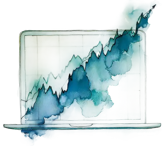 Watercolor laptop with a rising line illustration